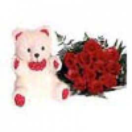 Teddy With Red Roses Bunch